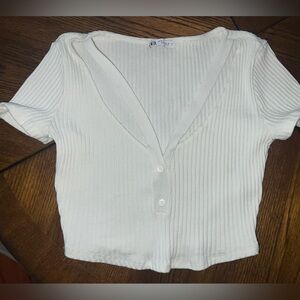 Zara White Ribbed Crop Top